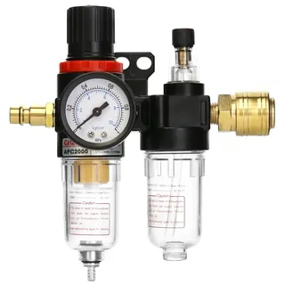 QWORK® 1/4" Druckluft Druckminderer Wasserabscheider mit Manometer für Druckluftkompressor und Luftwerkzeuge