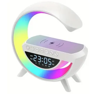 Ikonka Radiowecker Multifunktionales 7in1 RGB-Licht Bluetooth, Wecker, Qi-Ladefläche RGB-Licht mit Bluetooth, Wecker, Qi-Ladefläche & 13 Farbmodi weiß