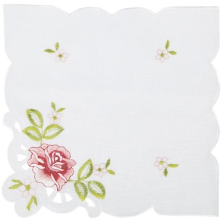 arsvita Tischdecke mit Stickerei, mit Blumen oder Schmetterlingen bestickte Ø 30cm Decke für den Tisch, (Weinrot - Grün / Eckig) - Weiß