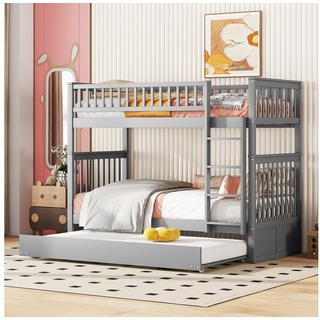 Flieks Etagenbett, Kinderbett 90x200cm mit Unterbett 90x190cm, in 2 Betten umwandelbar grau