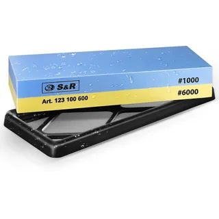 S&R Schleifstein Set – Messerschleifstein & Wetzstein für Messer | Doppelseitiger Sharpening Stone 1000/6000 – Knife Sharpener Stone & Abziehstein zum Messer schärfen, Whetstone