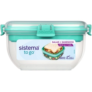 Sistema Lunch Salad + Sandwich TO GO Brotdose mit Fächern | 1,65 L Lunchbox zur Lebensmittelaufbewahrung mit 2-unterteilung | BPA-frei | Gemischte Farben (nicht auswählbar)