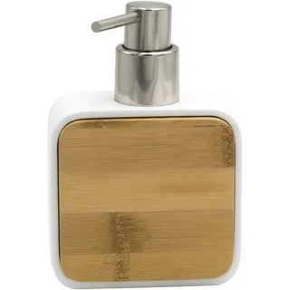 Sadena Seifenspender, Natur, Weiß, Chrom, Holz, Kunststoff, Bambus, 10x14.5x5 cm, Kunststoffpumpe, Spender problemlos zum Nachfüllen, Badaccessoires, Waschplatzzubehör, Seifenspender
