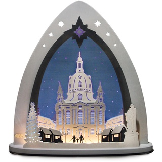 Lichterbogen WEIGLA "Dresdner Frauenkirche, Weihnachtsdeko" Schwibbögen Gr. H/T: 53 cm x 9 cm, grau (grau, blau) Schwibbögen Weihnachtspyramiden