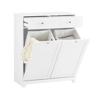 SoBuy Mülleimer Schrank mit 2 Fächern à 45L - Mülltrennsystem für Kücheaus E1 MDF, Küchenschrank für Mülltrennung mit 2 Schubladen, Müllschrank Weiß BZR33-II-W