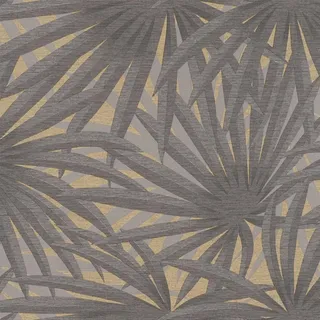 Bricoflor Blätter Tapete Grau Gold Palmenblätter Vliestapete Modern für Wohnzimmer und Büro Elegante Vlies Palmentapete mit Farn Design