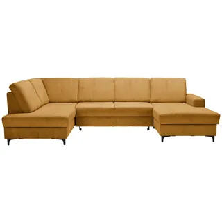 Stylife Wohnlandschaft, Senfgelb, Metall, 4-Sitzer, Ottomane links, U-Form, 317x185 cm, Made in EU, Rücken echt, Wohnzimmer, Sofas & Couches, Wohnlandschaften, Wohnlandschaften in U-Form