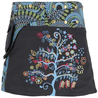 Guru-Shop Minirock Bestickter Wickelrock, kurzer Goa Rock, Cacheur.. alternative Bekleidung schwarz