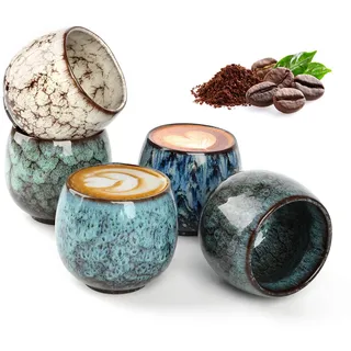 Espressotassen 5er set 100ml, Hochwertige Espresso Tassen aus Steingut, Keramik Handgefertigt Porzellan Espressotassen, Hitzebeständig, Dickwandig, Spülmaschinenfest, Modernem Elegantes Design