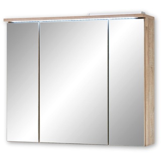 Stella Trading ROOF Spiegelschrank Bad mit LED-Beleuchtung in Eiche Old Style Optik - Badezimmerspiegel Schrank mit viel Stauraum - 80 x 68 x 21 cm (B/H/T)