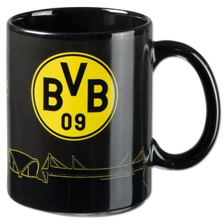Borussia Dortmund Tasse ZAUBERTASSE SKYLINE, Keramik gelb|schwarz