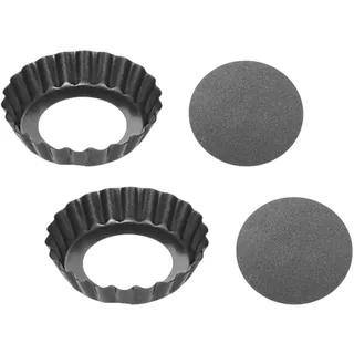 Runde Tartelette Förmchen mit Hebeboden Set 2 Stück | Ø 8 cm x 2 cm | Mini Tarteform Rund Klein | Torteletts Backform für Obstkuchen & Mini Quiche | Tarteformen | Beweglicher Boden
