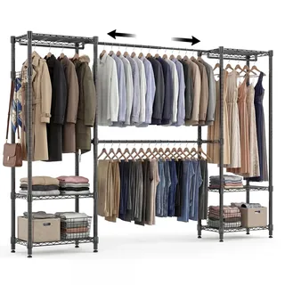 Himimi Teleskop-Kleiderständer Stabil, Offener Kleiderschrank System mit 4 Kleiderstangen & 6 Höhenverstellbaren Regalen, Kleiderständer Schwerlast Metall für Schlafzimmer, 35×(182-240)×180cm, Schwarz