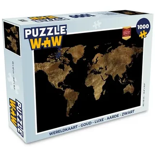 MuchoWow Puzzle Weltkarte - Gold - Luxus - Erde - Schwarz, 1000 Puzzleteile, Foto-Puzzle, Bilderrätsel, Puzzlespiele, Klassisch schwarz 48 cm x 68 cm x 2 cm