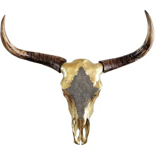 MichaelNoll Wanddekoobjekt Stierkopf Bullenschädel Polyresin Riesig Gold - Wanddeko - XXL 73 cm