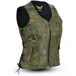 Leatherick Damen Vintage Lederweste der echte spitzenkorn-büffel Leder ärmellose jacke/weste distress braun 3XL (18) - 3XL