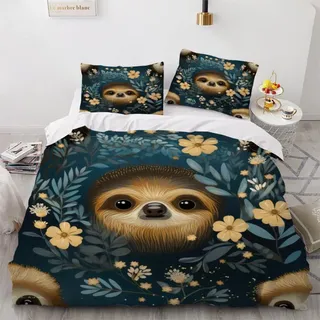 DILANI Faultier Bettwäsche-Set 135x200cm Süße Tiere 3D-Druck Weiche Mikrofaser 3 Teilig Bettbezüge mit Reißverschluss und 2 Kissenbezüge 80 x 80 cm für Erwachsene Kinder