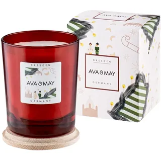 AVA & MAY Dresden Duftkerze (180g) – Vegane Kerze im Glas mit edlen Düften von Kardomom, Mandel und Vanille – Handgemachte Kerze mit weihnachtlicher Eleganz