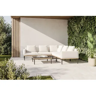PLOSS Lunare Light Gartenlounge, cashmere sand/anthrazit, Aluminium, Tisch 86 x 86 cm, Holzdekor, Quick Dry Foam