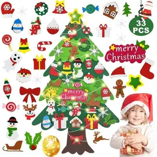 Famanu DIY Filz Weihnachtsbaum für Kinder mit Abnehmbaren Ornamenten - Interaktive Weihnachtsdekoration