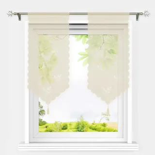 HeichkelL 2 Stück Scheibengardinen aus Voile, Bistrogardinen mit Quaste und Laserschnitt Schmetterlinge Muster, Kurzstores mit Tunnelzug Sand Je BxH 40x60cm