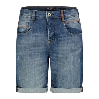 SUBLEVEL Jeansshorts Used Look Five Pocket Basic Sommer Klassischer Stil für Herren (1-tlg) Baumwolle Normal Fit Einfarbig atmungsaktiv Reißverschluss blau 34W