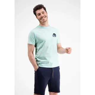 Lerros T-Shirt LERROS "T-Shirt mit Brustprint *Follow the sun*", Herren, Gr. S, blau (tinted aqua), 100% Baumwolle, Shirts T-Shirt