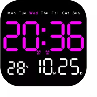 Oniissy Digitale Wanduhr mit Temperatur, Datum und Wochenanzeige, automatische Empfindlichkeit und manuelle Helligkeitsregelung (Rosa)