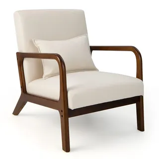FANTASK Sessel, Modern Einzelsofa Holz mit Armlehnen, Loungesessel gepolstert für Wohnzimmer, Schlafzimmer, 65 x 79 x 77 cm, Beige