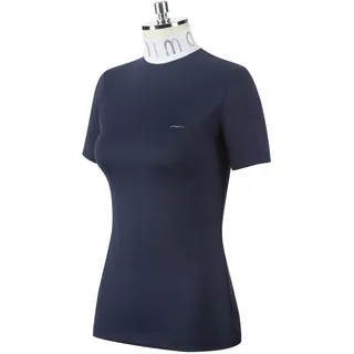 ANIMO Denice Damen T-Shirt Turniershirt Ombra dunkelblau mit hohem Kragen und großem Logo aus silbernen Steinen FS/22, Größe: 46 (D40)