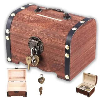Jiavlyx Vintage Holz Schatztruhe, 14.5 * 10 * 9.5cm Spardose Mit Schlüssel, Kleine Schatzkisten Mit Schloss, Piraten Schatztruhe Klein, Holztruhen Schatzkiste Für Aufbewahrung Und Dekoration