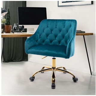 OKWISH Stuhl Samt Bürostuhl, Schminkstuhl, Stoff-Schreibtischstuhl (360° drehbar, höhenverstellbar), hübscher schicker Stuhl, goldener Bürostuhl beige
