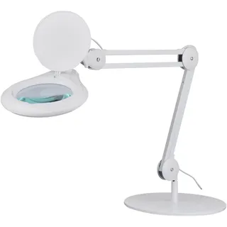 SEMPLIX LED Tischleuchte, 60 weiße LEDs, weiß, Große Echtglas Lupe (Ø 127 mm, 3 Dioptrien), Tischlampe mit flexibel verstellbarem Schwenkarm, 4-fach Dimmbar, Nählampe, Leselampe, Kosmetiklampe
