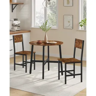 VASAGLE Essgruppe, Küchentisch mit 2 Holzstühle, rund, Esstisch-Set braun