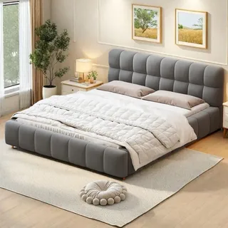 INONEFT Doppelbett 160x200 Bubble Bett mit Lattenrost & gepolsterte Kopfteil, Grau Leinen Polsterbett Flachbett Bettgestell, ohne Matratze - Grau