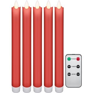 Goobay 53943 LED Stabkerzen mit Timerfunktion / LED Kerzen mit Fernbedienung / Warmes Licht LED Kerze / LED Echtwachskerzen flackernde Flamme / Elektrische Kerzen 5er Set / Rot