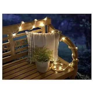 technik@all LED Lichterkette,Hanfseil' 3,1m + 0,5m Zuleitung Seil-Girlande | batteriebetrieben | 35 Micro-LED warmweiß | smarte Timerfunktion oder Dauerbetrieb | flexibel einsetzbar