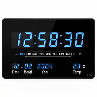 Starlet24 Kompakte LED Wanduhr mit Timer Wecker Schlummer Kalender Temperatur große LED-Anzeige 32x20cm (JH3222) Blau
