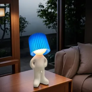 Demiawaking Kreative Nachtlicht A Little Shy Man, Lustige Schüchterner Mann Lampe Tischlampe, LED Tischlampe Mit Schirm, Romantische LED Nachttischlampe Schlafzimmer Deko Lampe (Blau)