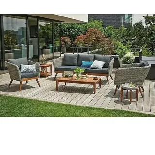 Sunfun Loungemöbel-Set Sina  (4 -tlg., Aluminium/Akazie/Polyrattan, Bambusgrau/Braun)