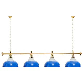 Billard Lampe 4 Schirme blau mit Glas / goldfarbene Halterung