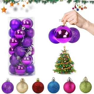 Minkurow Weihnachtsdekokugeln, 24 Stück Christbaumkugeln, 6 Cm Christbaumkugeln, Christbaumkugel, Christbaumkugeln Ornamente, Zum Aufhängen, Partydeko, Hochzeit (lila)