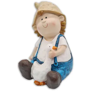 Wichtelstube-Kollektion XL Poly Gartenfigur Hans mit Gans Dekofigur Outdoor 29cm hoch Gartenfiguren Wetterfest für Außen Gartendeko Junge Gartendekoration