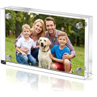 Styquenzer Acryl Bilderrahmen, magnetischer kleiner Bilderrahmen in klar, doppelseitiger rahmenloser Fotorahmen, mini Fotoblock für Schreibtisch Büro Regal