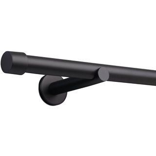 Deco-Raum Gardinenstange Kappe, Ø 25 mm, 1-läufig, Wunschmaßlänge, kürzbar, Bohren, verschraubt, Metall, Komplett-Set mit Befestigungsmaterial schwarz Ø 25 mm x 300 cm