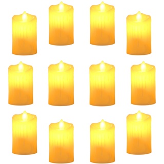 12 Stück LED Kerzen Groß, Ø 5 cm x 9 cm Realistische LED Kerzen Flackernde Flamme Elektrische LED Teelichter Warmweiß Flammenlose LED Kerzen Kerzenlichter Batteriebetrieben für Weihnachten Hochzeit