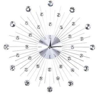 Atyhao Wanduhr Modern Crystal Diamond Sparkling Bling Metallic Silber Blumenförmiges Kreativeisen für Wohnzimmer Office 3D Abnehmbare Moderne Kreativdekoration(1#)