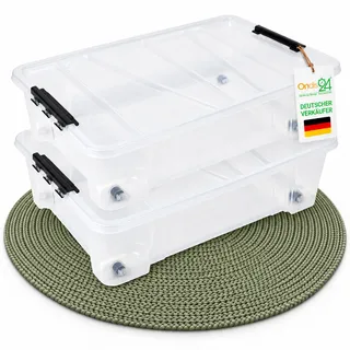 Ondis24 Unterbettbox Jolly mit Deckel und Rollen, Rollbox 25 L, Spielzeugkiste, Kiste stapelbar, Aufbewahrungsbox transparent (2)