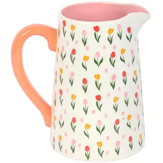 Keramik-Blumenkrug mit Tulpenmuster, dekorative Frühlingsvase für frische Blüten oder Zuhause, nicht für Lebensmittel geeignet