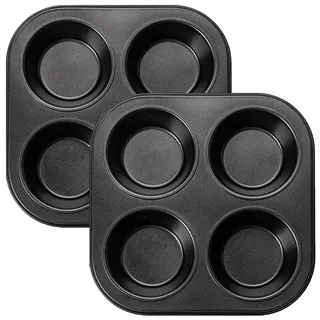 Hintyne 2 x Muffinform für die Heißluftfritteuse kleine Muffinform mit 4 Mulden antihaftbeschichtet leicht zu reinigende Mini-Cupcake-Formen aus Karbonstahl für den Heißluftfritteusen-Toasterofen